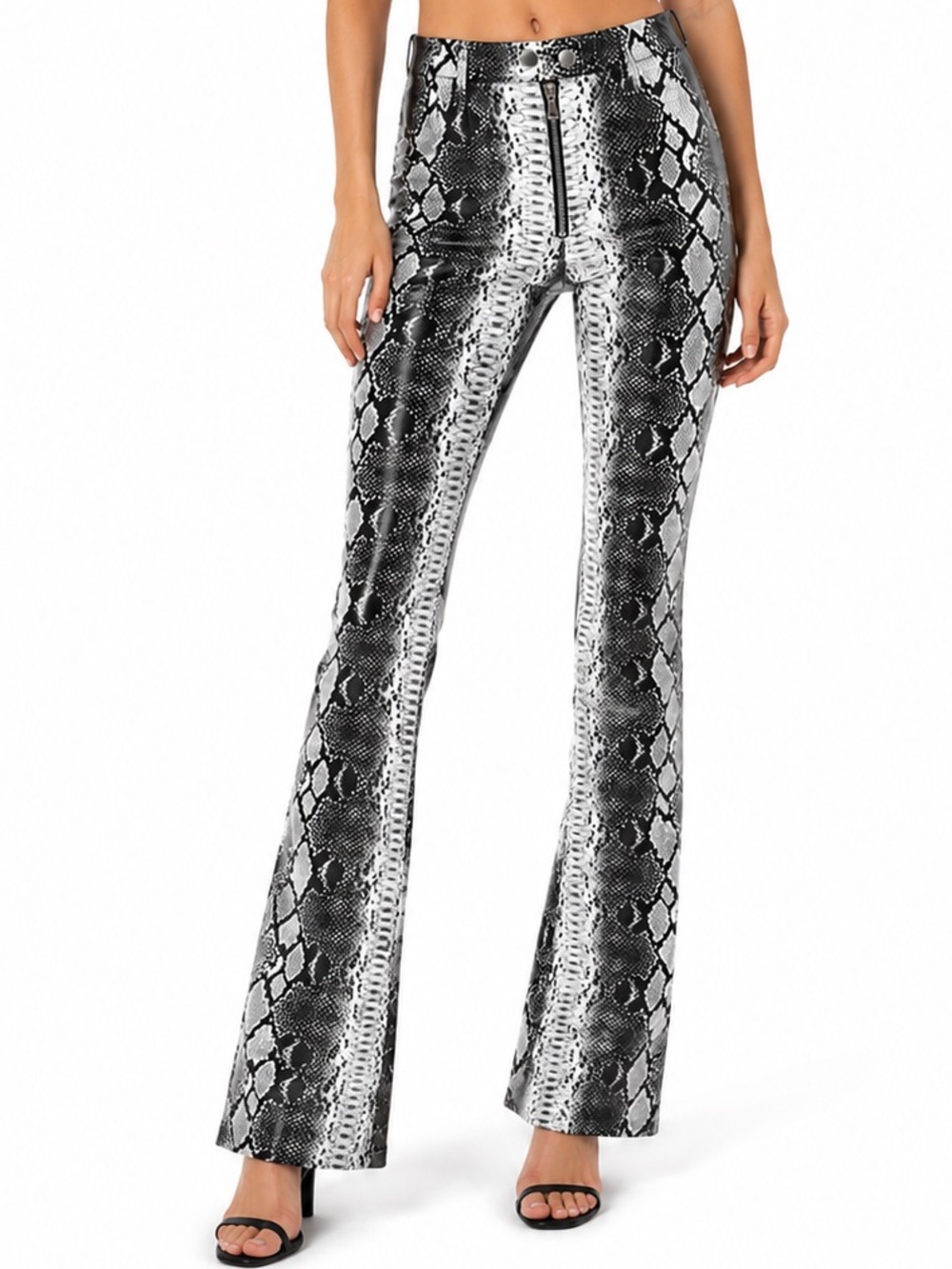 I.AM.GIA Snake Print Zip Front Flare Pants Y2K Indie Sleaze Moto Size Small